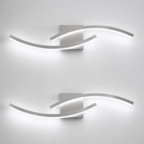 Image of 23.62 inch Modern Bathroom Vanity Light Brushed Nickel Lights Fixtures 5500K Led Bathroom Light Fixture Over Mirror Modern Wall lamp for Cabinet Hallway,2 Packs