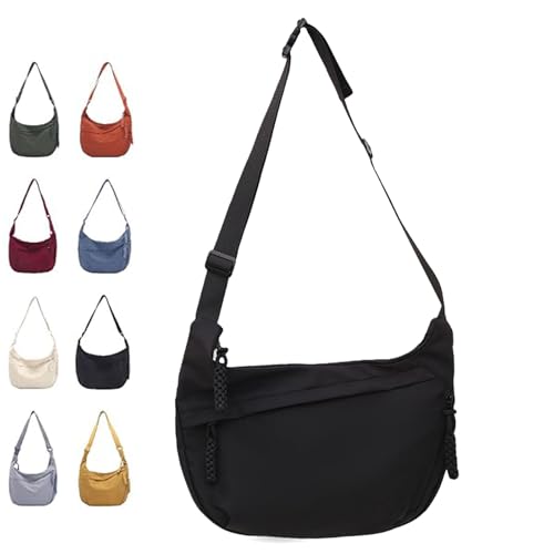 Quantifyn Crossbody Bag, Solid Color Nylon Purse with Adjustable Strap, 3 Braided Zipper Pockets & Interior Divider