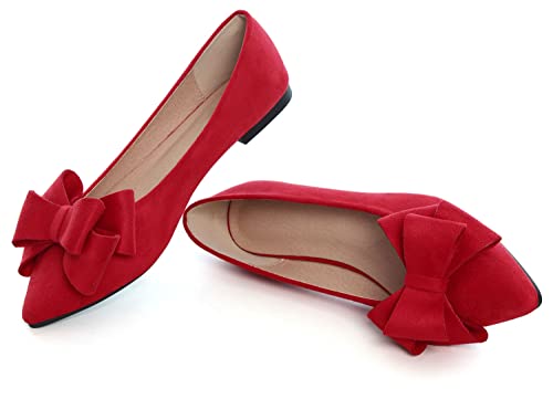 Image of SAILING LU Womens Bowknot Ballet Flats Pointy Toe Suede