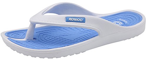 ROWOO Women EVA Toe Post Lightweight Flip Flops Beach Sandals (8 US/39 EU, Blue White)