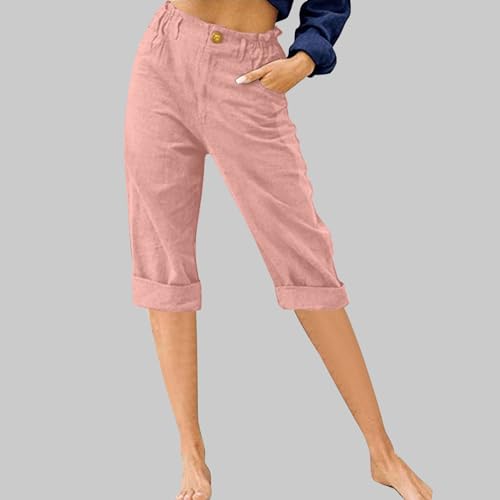 TANGNADE Women's Capris and Cropped Pants Summer Plus Size Knee Length Capri Comfy Elastic Waist Beach Trouser2