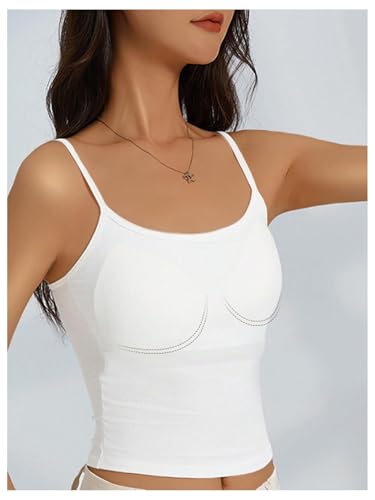 Image of WDIRARA Women's 3 Pack Cami Crop Top Built in Bra Spaghetti Strap Tank Camisole Tops