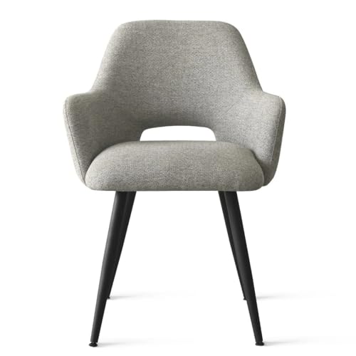 Image of Finch Fox Motel Luxurious Home Collection Upholstery Fabric Arm Dining Room Chairs in Light Grey Color with Black Metal Powder Coated Legs (Set of 2)