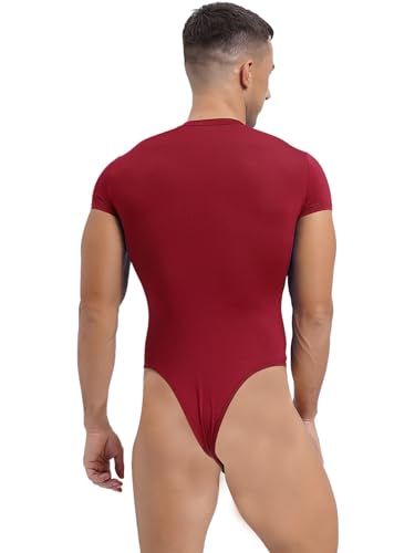 Vxuxlje Men's Short Sleeve Bodysuit Buttoned Crotch High Cut Leotard Athletic Romper Jumpsuit2