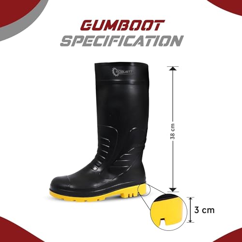 Robustt Steel Toe Lightweight Gum Boots | Standard Steel Safety Shoes | Anti Slip, Waterpoof | Breathable Printed Leather Shoes | Puncture and Tear Resistant | For Industrial Use (Yellow)