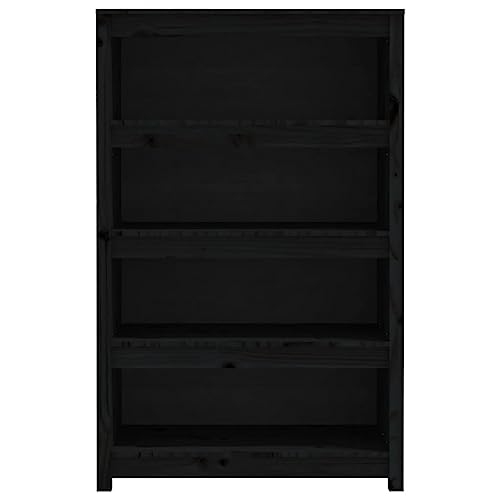 Librería negra de madera con amplio espacio para libros y decoración en el hogar 6