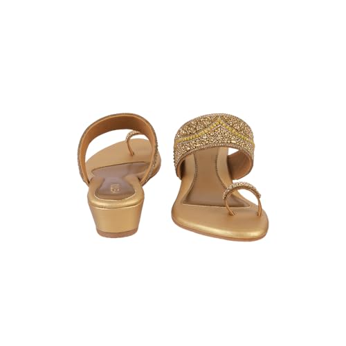 Image of Metro Women Synthetic Embellished Ethnic Wedge Party Sandal