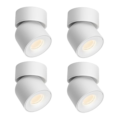 Image of Aisilan 7W Dimmable LED Ceiling Spotlight, Adjustable Directional Surface Flush Mount Lighting, Wall Spot Lights Indoor Accent Fixture Fitting for Kitchen Bedroom Living Room, 3000K, White, 4 Pack
