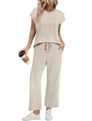 Image of Sampeel Two Piece Sets for Women Summer Vacation Outfits Cap Sleeve Tops Lounge Matching Sets Women Clothing