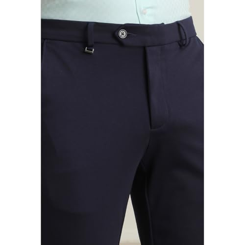 Image of Van Heusen Men Mid Rise Move Labs Knitted Premium Trousers | 360 Degree Stretch| Auto-Flex Waist Band |Wrinkle Free