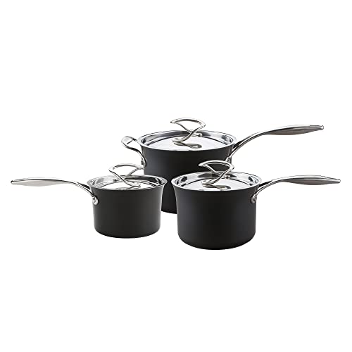 Circulon Style Hard Anodised Saucepan Set, 3pce, Black