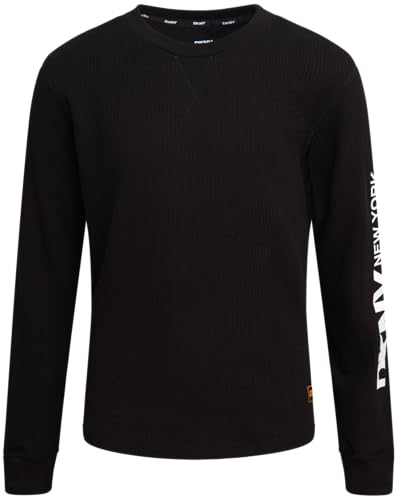 DKNY Boys' Thermal Shirt - Cozy Waffle Knit Pullover Crewneck Long Sleeve Shirts for Layering, Workout, Running (Sizes: 8-20)
