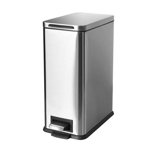 JM ·YIPENG Bathroom Bin 10L, Kitchen Bins Small Trash Can with Soft Close Lid,Slim Pedal Bin with Removable Inner Bucket for Home,Bathroom,Kitchen,Bedroom,and Office