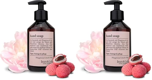 Jean & Len Jabón de Manos Peonía y Lichi, jabón líquido en dispensador de bomba para manos suaves y flexibles, fragancia floral delicada, sin parabenos, siliconas ni microplásticos, vegano, 250 ml