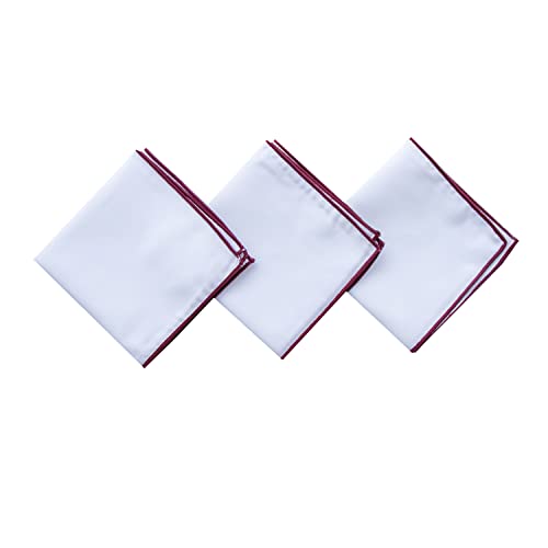 Image of 3-Pk Mens Cotton White Pocket Square with Color Border(10 Colors)