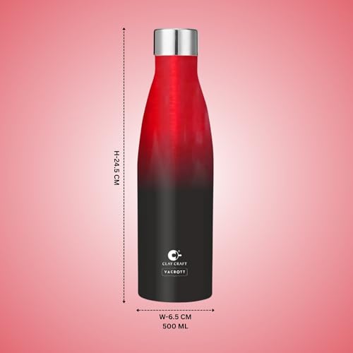 Image of Clay Craft Vacbott Gerald Double Tone Double Walled|18 Hours Hot and 24 Hours Cold Vacuum Insulated|Thermosteel|Flask 500ml|2 Pcs, Steel Bottles for Travelling|BIS Certified|1Year Limited Warranty