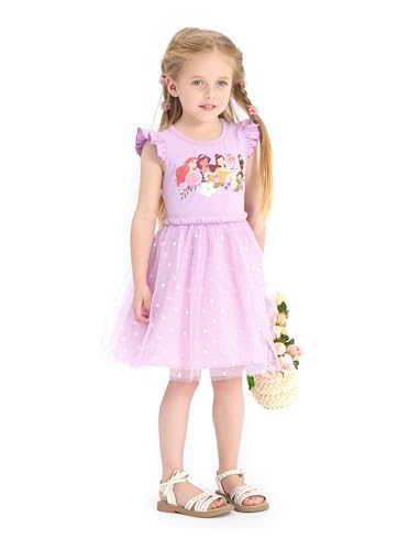 Image of Disney Princess Frozen Elsa Minnie Stitch Toddler Girl Tulle Tutu Dress Ruffle Sleeve Mesh Summer Birthday Party Clothes 2-9Y