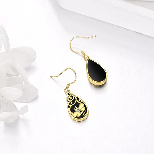 Image of LUHE Bee Earrings for Women 925 Sterling Silver Bumble Earrings with Honeycomb Honeybee Jewelry Dangle Gifts for Women