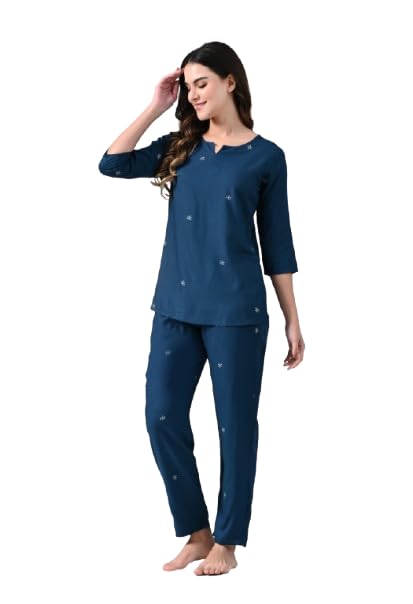 Women's Rayon Printed Night Wear Top and Bottom Night Suit Set