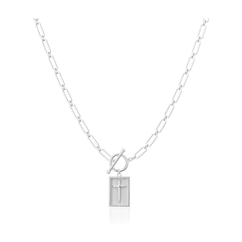 Cross Pendant Paperclip Chain Necklace, 14K Gold & Silver Plated, Unisex, Waterproof and Sweat-Resistant, Fade-Proof,Fashion Religious Simple Jewelry Gift