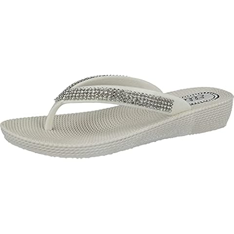Ella Shoes Ladies Womens Diamante Flat Low Wedge Summer Beach Evening Toe Post Flip Flops Shoes Sandals Cover