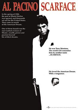 Poster maxi film Scarface (Al Pacino, noir et blanc) - 61x91cm