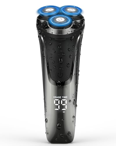 Rantizon Electric Shavers Men, Wet and Dry Electric Razor, Waterproof Cordless Men Razor Cordless Rotary Beard Rechargeable Shaver LED Display with Pop up Trimmer and Travel Lock