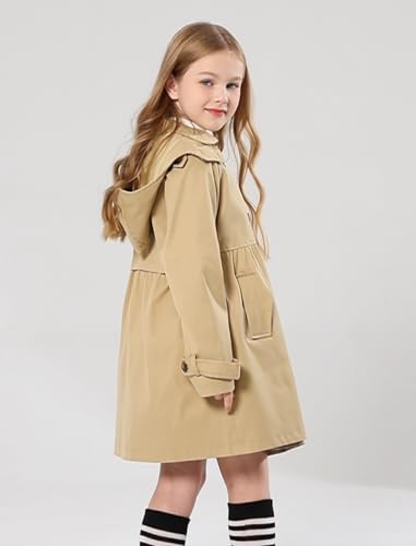 Girl's Trench Coat Hooded Waterproof rain jacket Outerwear 6-14 Years4