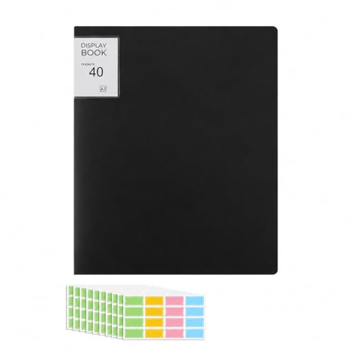 A3 Display Book with 40 Pockets(80 Views) A3 Portfolio Presentation Folder with Clear Plastic Sleeves Art Portfolio Storage Organiser with 160 Index Tabs for Artwork Paintings Posters