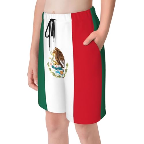 Flag of Mexico Youth Beach Pants, Soft and Breathable, with Drawstring Waist, Suitable for Sports and Leisure.4