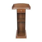 Wooden Podium Stand with Storage Shelves and Drawer, Floor Standing Lectern Presentation Pulpit, 47.2