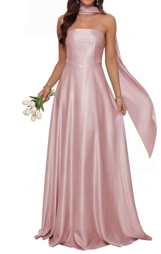 Robe de soirée maxi de demoiselle d'honneur coupe A-line robe de bal en satin ZMKI793