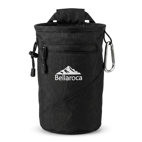 BELLAROCA Climbing Chalk Bag with Waist Belt and Carabiner Rigid Rim Fleece Lining and Anti-Spill Drawstring Chalk Pouch for Rock Climbing and Bouldering