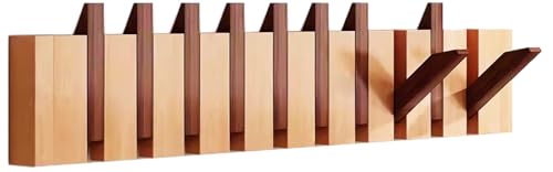 Tlongxia Walnut-Beech Paint-10 Hooks Wall Mounted Coat RackHooks Piano Key Hangers Natural Solid Wood Hanger Non-Woven Fabric Clothes Hangers for Closet, Kitchen, Bedroom, Bathroom, Entryway