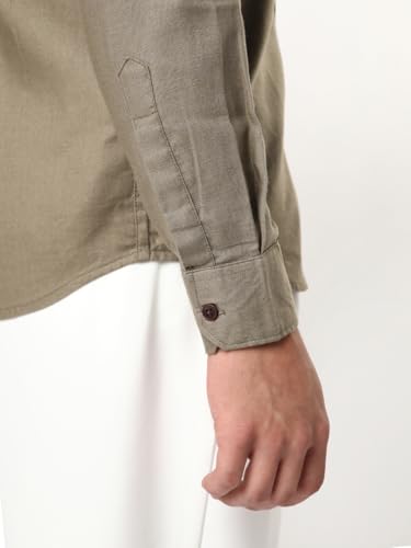 Image of Urbano Fashion Men's Linen Blend Full Sleeve Relaxed Fit Mandarin Collar Casual Solid Shirt