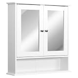 kleankin Specchio Bagno Contenitore con Ante e Ripiani 56x13x58cm Bianco