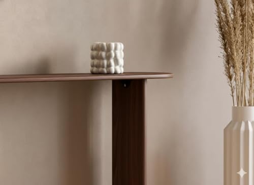 Image of Furniture Modern Solid Wood Console Table with Rounded Edges, Natural Finish, Minimalist Scandinavian Style Entryway Furniture Set for (Style 1, Walnut, 100x30x70)