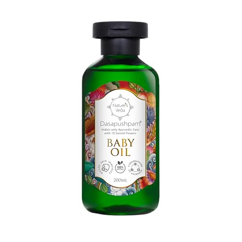 Nature's Veda Ayurvedic Dasapushpam Baby Massage Oil - 200ml | Virgin Coconut Oil for Newborns | Nourishes, Protects & Strengthens Skin | Natural, Non-Sticky, Chemical-Free Formula