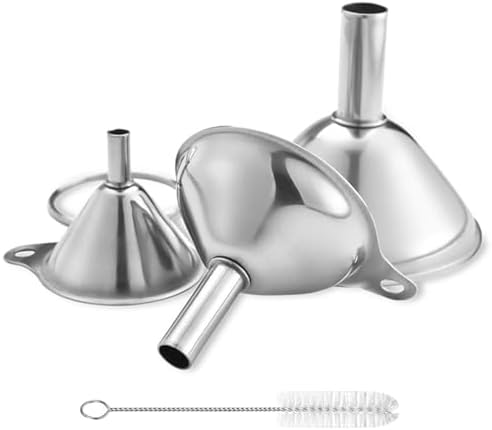 Lakatay Stainless Steel Funnels, Large Small Funnel Set of 3, Food Grade Mini Metal Kitchen Funnel for Transferring Essential Oils, Liquid, Fluid, Small Funnels for Filling Bottles Flask Cooking