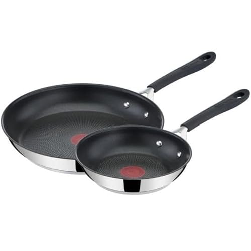 Tefal Jamie Oliver Quick & Easy Stainless Steel E303S244 2-Piece Induction Frying Pan Set, Silver, 20 & 28 cm