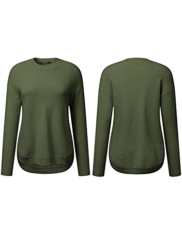 Merokeety Women's Long Sleeve Oversized Crew Neck Solid Color Knit Pullover Sweater Tops Green #TOP7