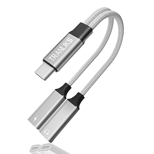 TRANLIKS Adaptateur Ecouteur Double USB C, 2 en 1 USB C vers USB C Adaptateur Casque avec PD 60W Câble Audio Aux Charge Rapide pour 15/15 Pro/15 Plus/15 Pro Max - Argent