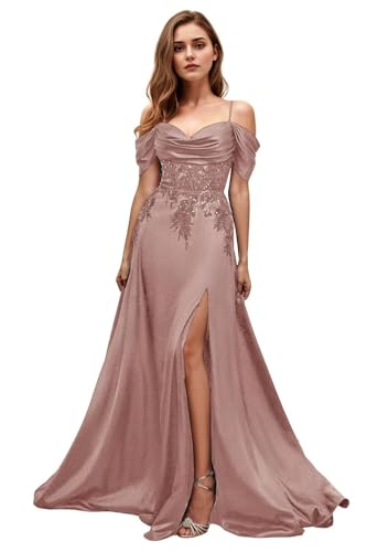 A-line Lace Appliques Spaghetti Sleeves Formal Evening Gowns for Women Long Wedding Guest Dress with Slit3