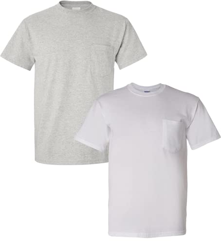 T-shirts Gildan DryBlend avec poche pour hommes, paquet de 2, gris-blanc