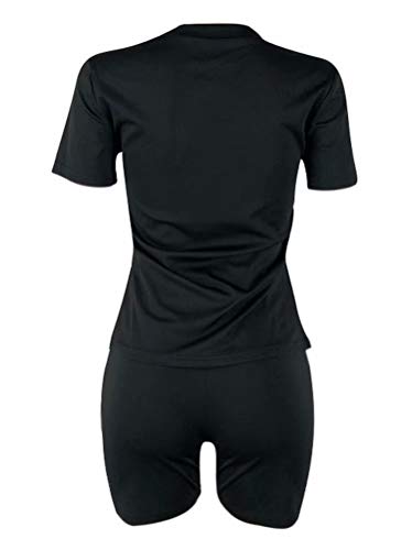 Ramoug Women's Letter Print Round Neck Sweatshirts Bodyocn Shorts Set Jogger Outfits M Deep Pink #TOP4