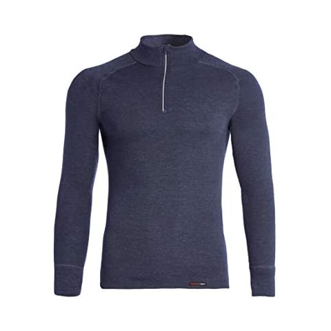 con-ta Thermal Long Sleeve Shirt with Zip for Men, Warming Longsleeve Made of Natural Cotton, Comfortable Basic, Men's Clothing, Colours: Navy Melange, Black Melange, Size: M-4XL - Blue - Medium Cover