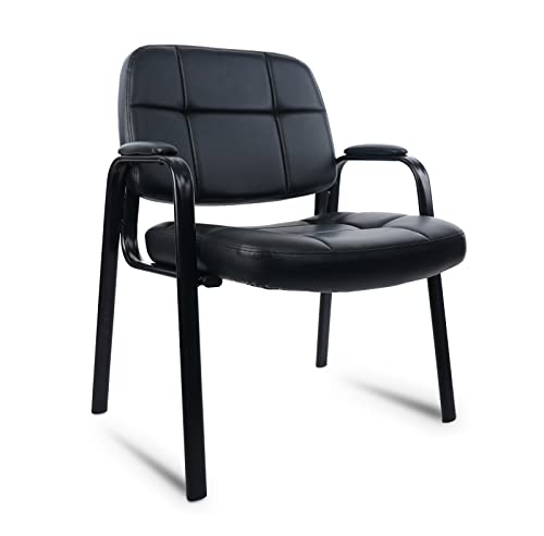 Clatina Big & Tall Office Reception Guest Chair With Bonded Leather Padded Arm Rest Ergonomic Guest Chair For Waiting Room Conference Desk Black 1 Pack #TOP26