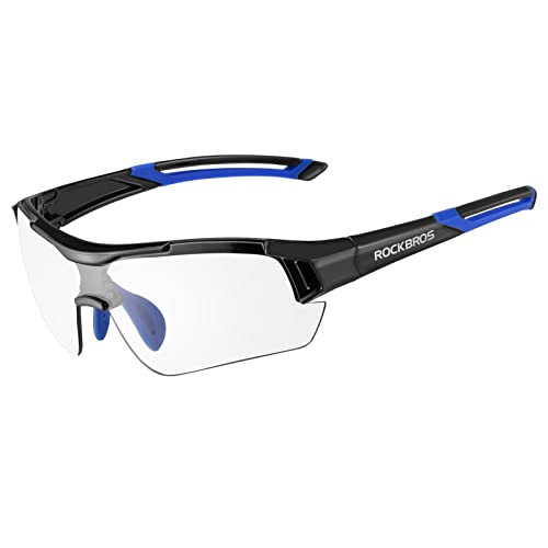 RockBros Radbrille Sonnenbrille Photochromatische Polarisierte Brille Halbrahmen UV-Schutz Ultralleicht(Blau)