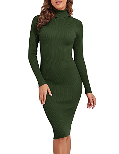 bodycon turtleneck dresses a line PrettyGuide Women Slim Fit Ribbed Long Sleeve Midi Knit Sweater Dress Army Green XS at Amazon Women's Clothing store Color:#33-Tea Green robe demoiselle d honneur The ALICE merino version Tommy Hilfiger Women's Floral