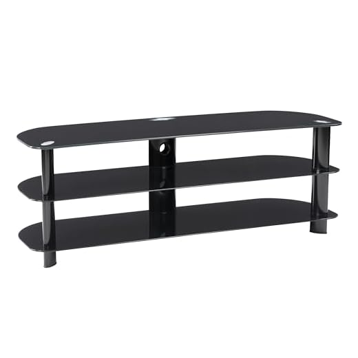 CorLiving Laguna Black Glass and Metal TV Stand with Open Shelves for Most TVs up to 65" - Contemporary Entertainment Center